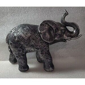 Elephant Trunk Up Good Luck Figurine Black Resin Vtg Pottery 6.5" tall x 9" long